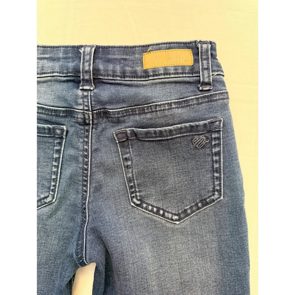 Justice Jeans Girls 10 Blue Skinny Slim Medium‎ Wash Distressed Raw Hem Denim